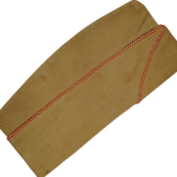 WWII Khaki Overseas Garrison Cap w/ Piping – Untagged, 10-1/2"L (Approx. 6-7/8) - Picture 1 of 5